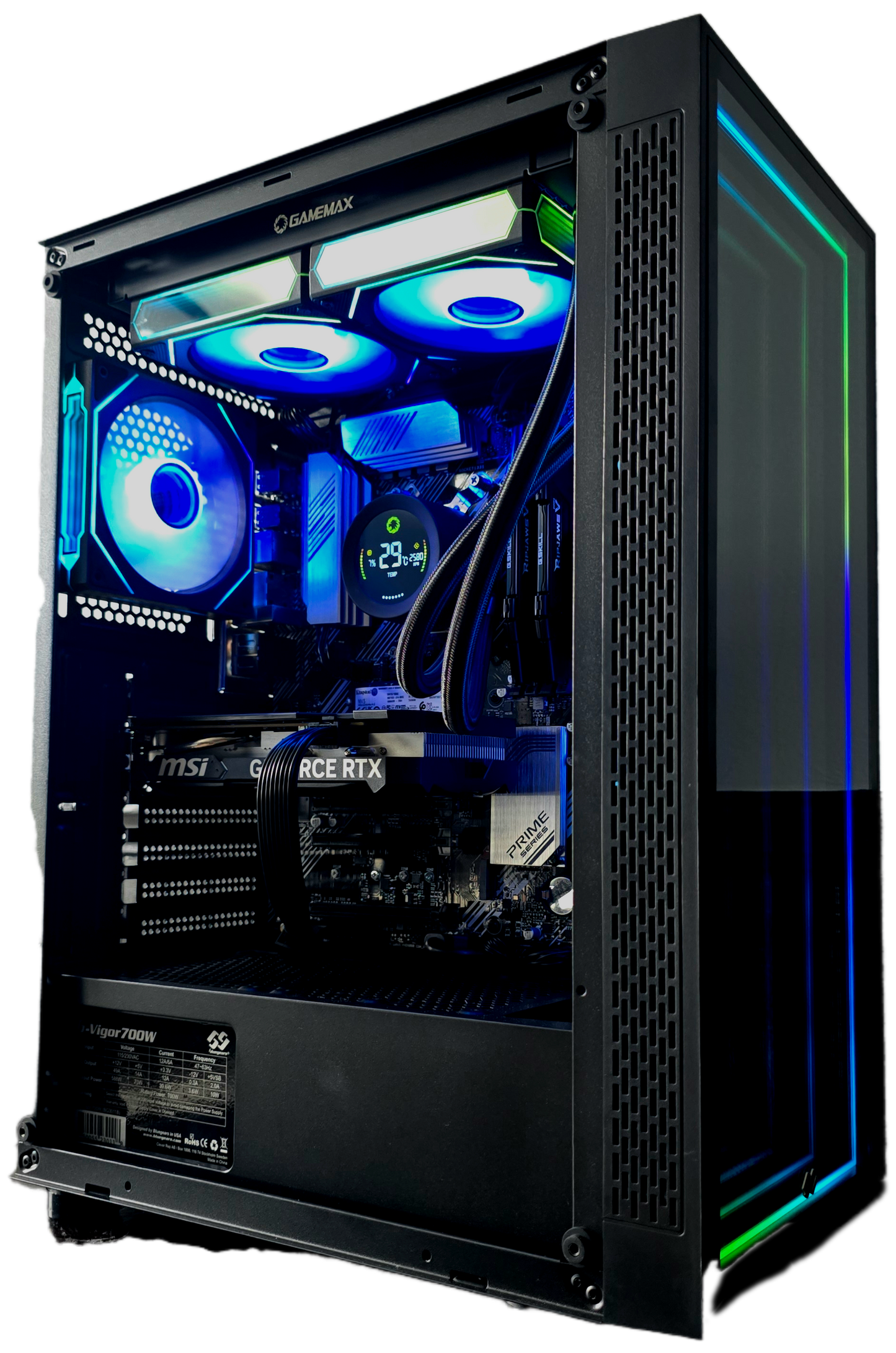 INFINITY | Windows 11 PRO | ATX form factor | Ryzen 7 5700x | RTX 4060 | 32GB Memory | Wifi/Bluetooth | 1TB M.2 SSD | Water Cooled AIO | Aura Sync RGB